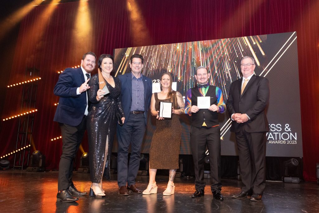 Representatives from My Berries on stage at the MBRIT awards