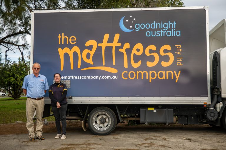 Robert and Sarah standing out front of The Mattress Company at Yandina.