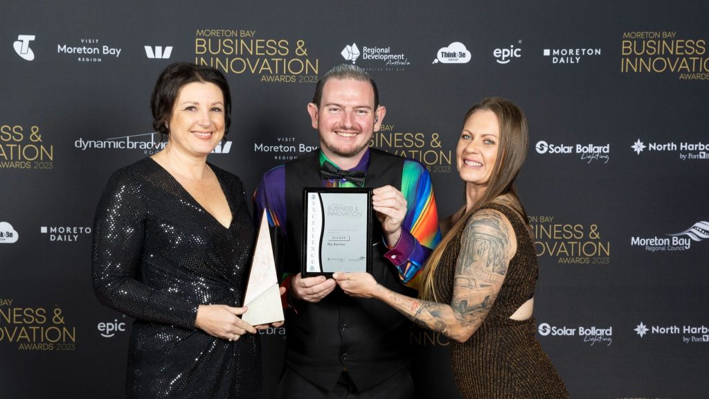 Travis stood with his employers accepting the advanced manufacturing award on behalf of My Berries at the MBRIT awards night.
